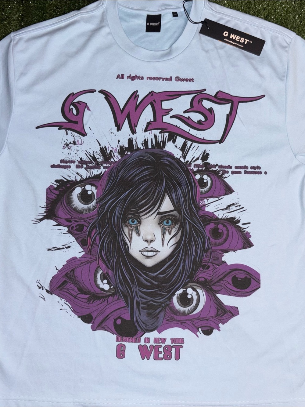 G West Men’s White Graphic Short Sleeve Tee - Purple Eye Motif